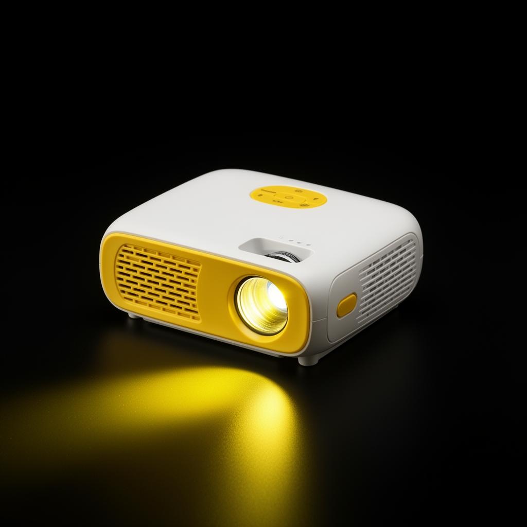 Mini Projetor Portátil LED YG300 branco e amarelo
